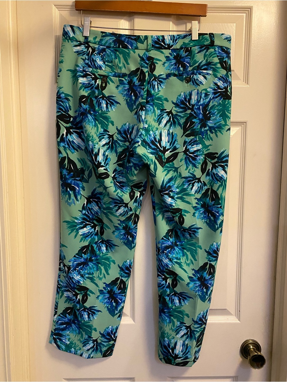 Banana Republic Green Avery Cropped Pants with Blue Floral Print size 12 - Picture 4 of 9